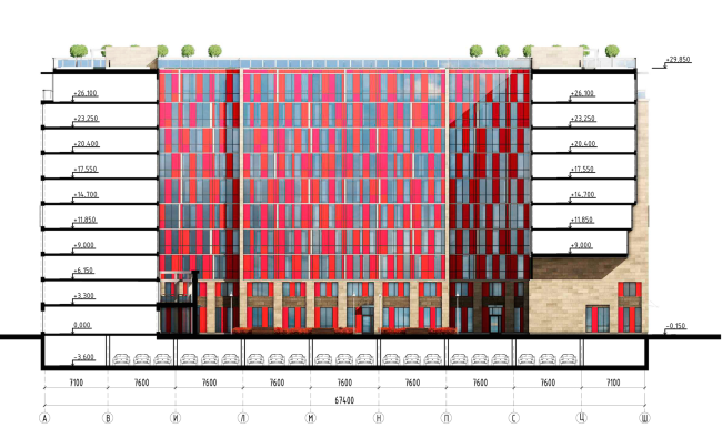 Apar-hotel at he Tallinskaya Street. Section view. Project 2013 � A.A.Stolyarchuk Studio