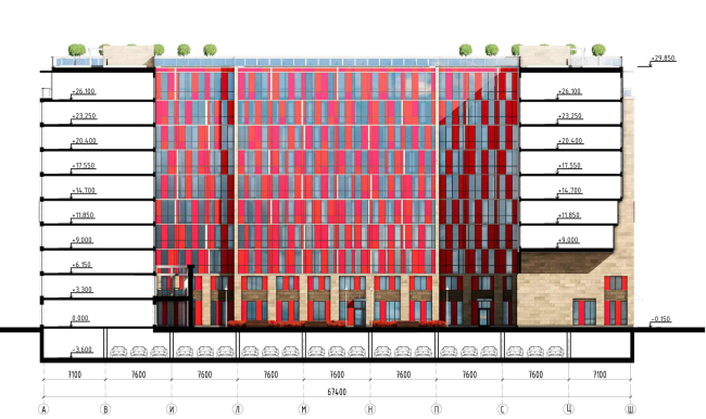 Apar-hotel at he Tallinskaya Street. Section view. Project 2013  A.A.Stolyarchuk Studio