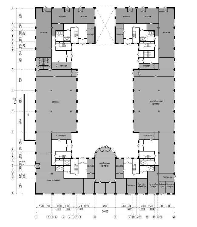 Apar-hotel at he Tallinskaya Street. Plan of the first floor. Project 2013  A.A.Stolyarchuk Studio