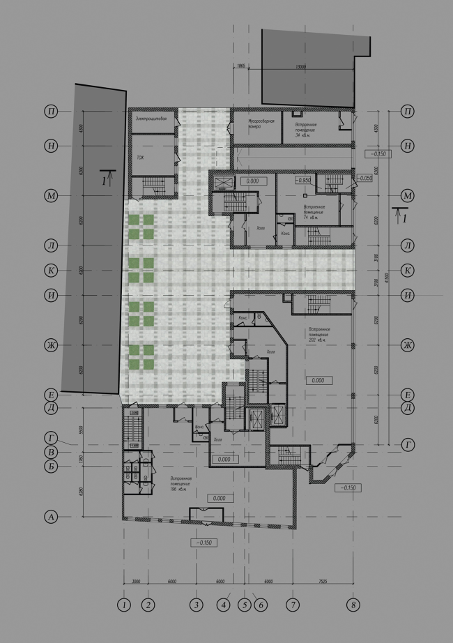 Многоквартирный дом на улице Мира. План 1 этажа. Проект, 2014 © Архитектурная мастерская А.А. Столярчука