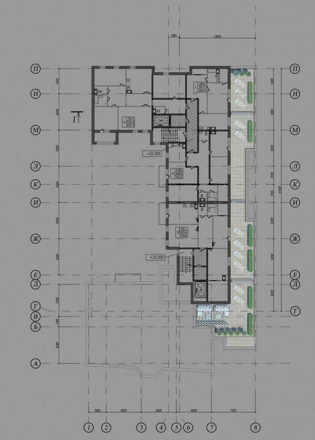 Многоквартирный дом на улице Мира. План мансарды. Проект, 2014 © Архитектурная мастерская А.А. Столярчука