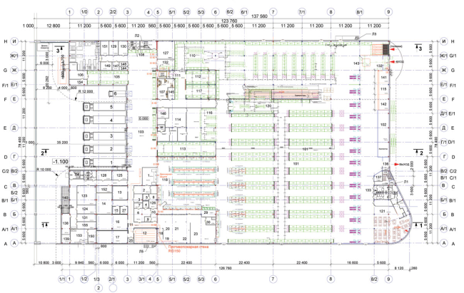 "Lenta" shopping center on the Vyborg Highway. Plan of the 1st floor. Construction, 2004  Anatoly Stolyarchuk architects