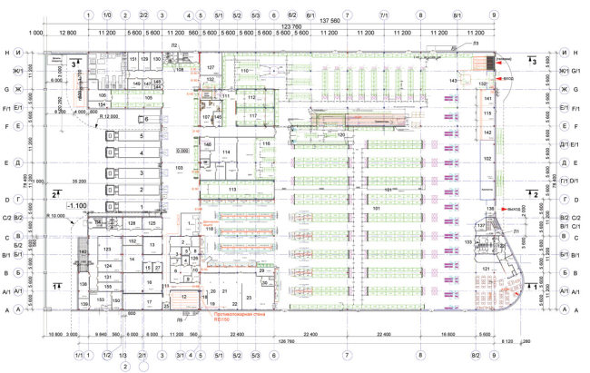 "Lenta" shopping center on the Vyborg Highway. Plan of the 1st floor. Construction, 2004 � Anatoly Stolyarchuk architects