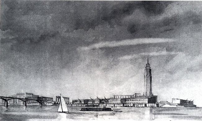 Проект застройки района Стрелки. 1936. Коллектив Ленинградского Гипрогора под руководством Н.А. Солофненко. Из книги Ольги Орельской «Архитектура эпохи советского авангарда в Нижнем Новгороде» Проект застройки района Стрелки. 1936. Коллектив Ленинградского Гипрогора под руководством Н.А. Солофненко. Из книги Ольги Орельской «Архитектура эпохи советского авангарда в Нижнем Новгороде»