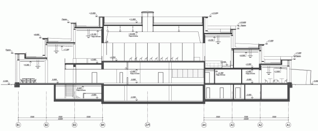 Section view. The students' cafe of the Higher Management School of Saint Petersburg State University. Structure. Construction, 2014  Studio 44