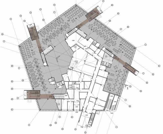 Plan of the first floor. The students' cafe of the Higher Management School of Saint Petersburg State University. Structure. Construction, 2014  Studio 44
