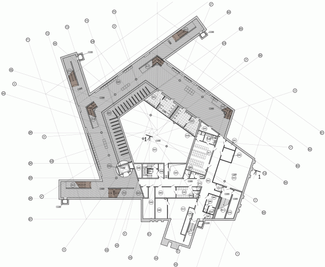 Plan of the basement floor. The students' cafe of the Higher Management School of Saint Petersburg State University. Structure. Construction, 2014  Studio 44