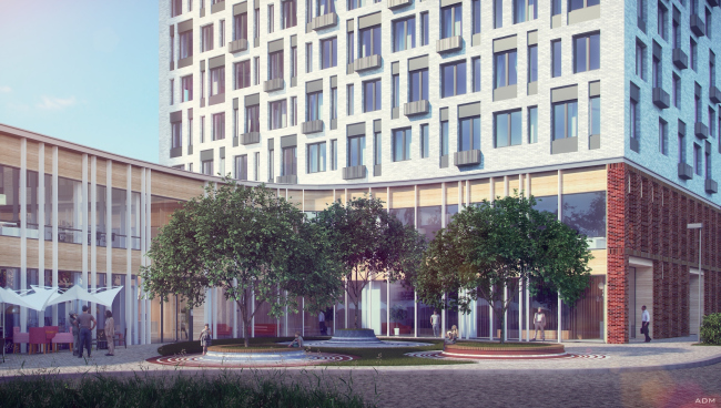 Multifunctional building with residential and other kinds of premises on the Shosse Entuziastov. Main entrance. Project, 2015 � ADM