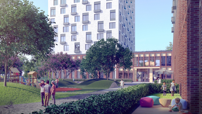 Multifunctional building with residential and other kinds of premises on the Shosse Entuziastov. Yard. Project, 2015 � ADM