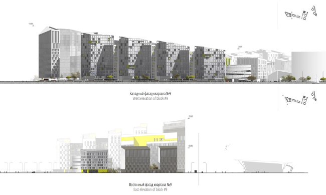 Concept of the integrated social and housing project on the Vasilyevsky Island. Facades. A.Len. Photo courtesy by "Glorax Development"