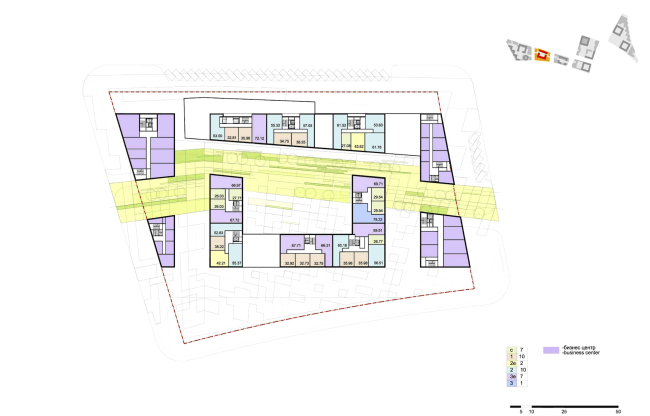 Concept of the integrated social and housing project on the Vasilyevsky Island. Plan of the typical floor of Quarter 8 "Breeze". A.Len. Photo courtesy by "Glorax Development"