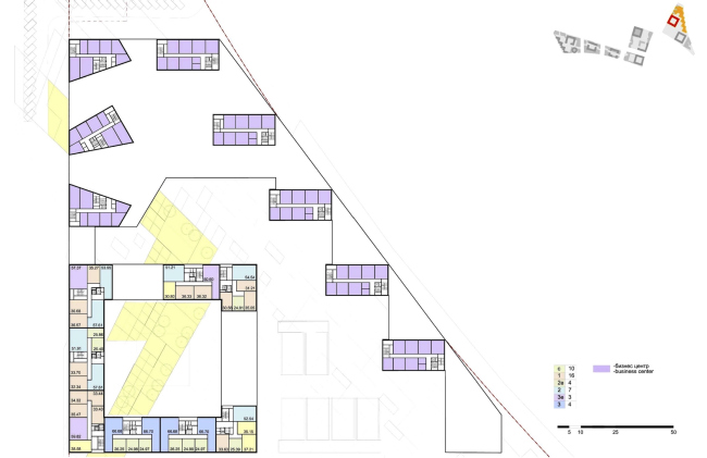 Concept of the integrated social and housing project on the Vasilyevsky Island. Plan of the typical floor of Quarter 4 "Mistral". A.Len. Photo courtesy by "Glorax Development"