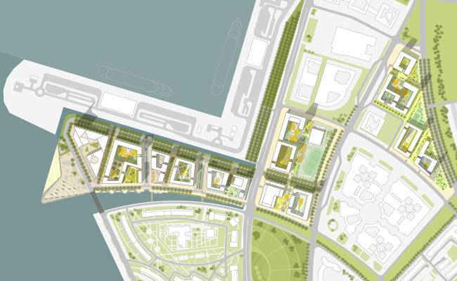 Concept of the integrated social and housing project on the Vasilyevsky Island. KCAP+ORANGE. Photo courtesy by "Glorax Development"