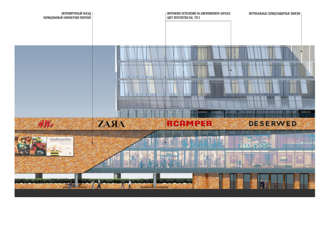 Multifunctional complex and shopping mall at the Akademika Ilyushina Street. Details of the facade  Asadov Architectural Bureau