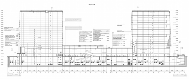 Multifunctional complex and shopping mall at the Akademika Ilyushina Street. Section view  Asadov Architectural Bureau