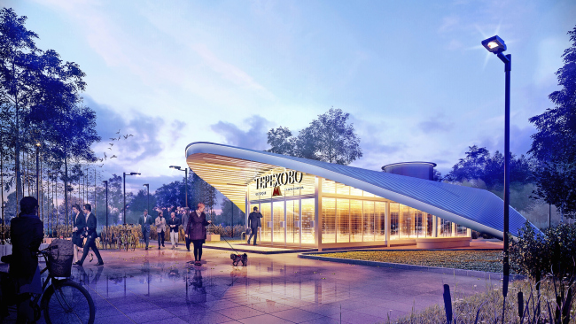 "Terekhovo" metro station. View of the entrance pavilion @Sergey Estrin Architects