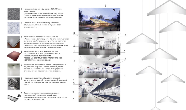 "Terekhovo" metro station. Palettes of the employed materials @Sergey Estrin Architects