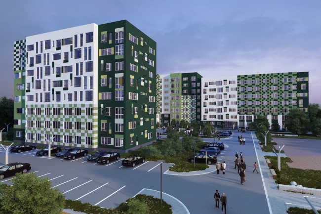 Options of the facade solutions for the residential quarter in the town of Vidnoe. Option 2. Project, 2015  PANACOM