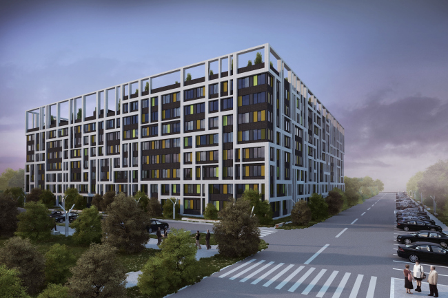 Options of the facade solutions for the residential quarter in the town of Vidnoe. Option 3. Project, 2015 � PANACOM