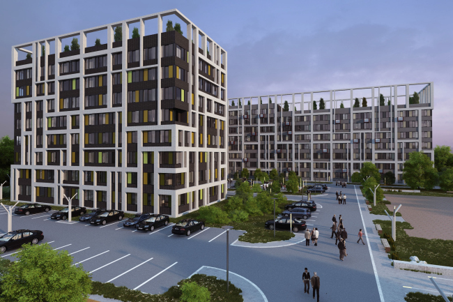 Options of the facade solutions for the residential quarter in the town of Vidnoe. Option 3. Project, 2015 � PANACOM