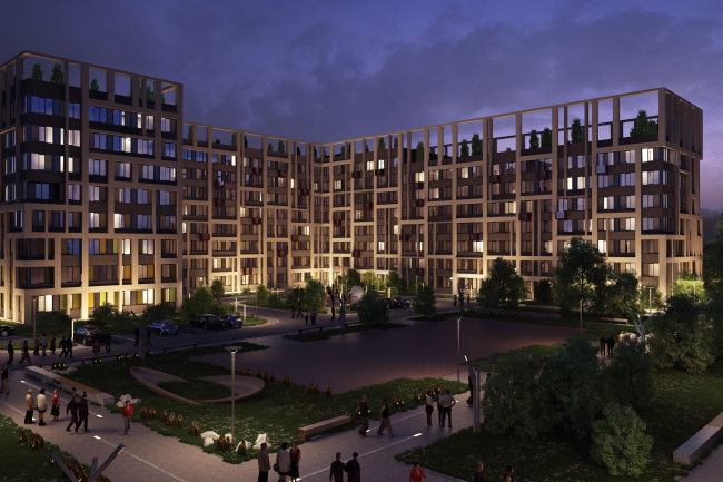 Options of the facade solutions for the residential quarter in the town of Vidnoe. Option 3. Project, 2015 � PANACOM