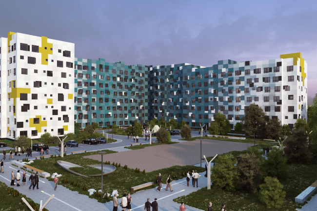 Options of the facade solutions for the residential quarter in the town of Vidnoe. Option 1. Project, 2015 � PANACOM