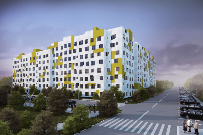 Options of the facade solutions for the residential quarter in the town of Vidnoe. Option 1. Project, 2015  PANACOM
