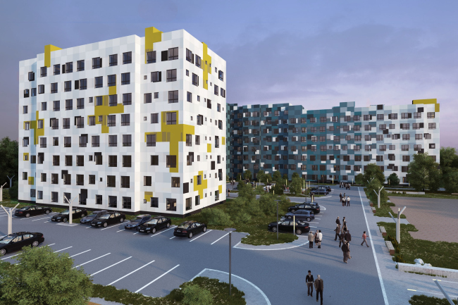 Options of the facade solutions for the residential quarter in the town of Vidnoe. Option 1. Project, 2015 � PANACOM