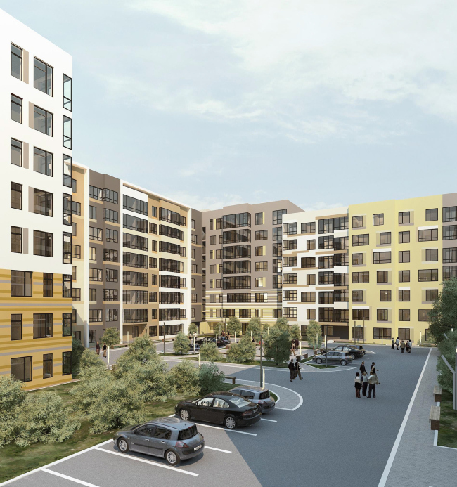 Options of the facade solutions for the residential quarter in the town of Vidnoe. Option 4. Project, 2015 � PANACOM