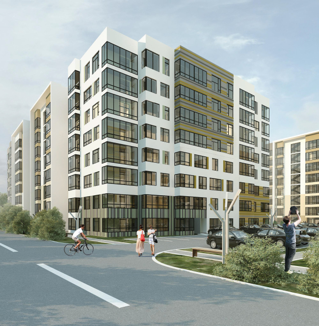 Options of the facade solutions for the residential quarter in the town of Vidnoe. Option 4. Project, 2015 � PANACOM
