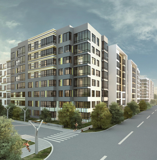 Options of the facade solutions for the residential quarter in the town of Vidnoe. Option 4. Project, 2015  PANACOM