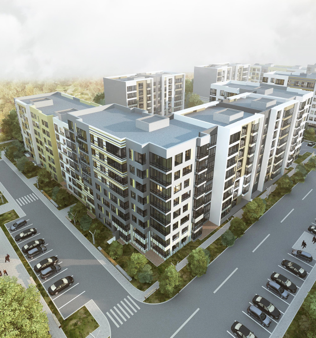 Options of the facade solutions for the residential quarter in the town of Vidnoe. Option 4. Project, 2015 � PANACOM