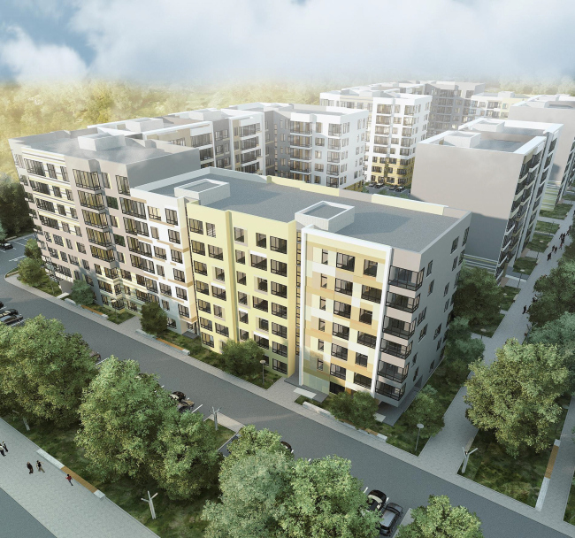 Options of the facade solutions for the residential quarter in the town of Vidnoe. Option 4. Project, 2015 � PANACOM