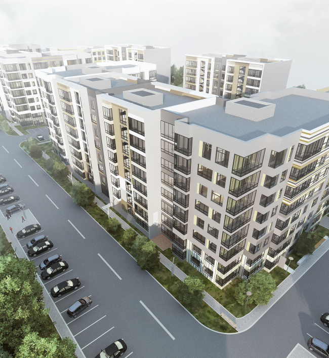 Options of the facade solutions for the residential quarter in the town of Vidnoe. Option 4. Project, 2015 � PANACOM