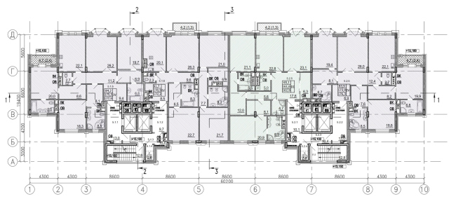 Residence in Vsevolozhsky. Plan of the typical floor  Mezonproject