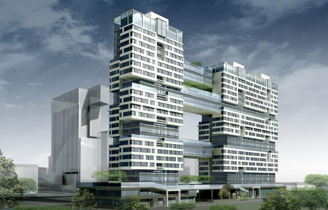 Жилой комплекс «Versis» на Нахимовском проспекте. 3-D визуализация. Вид на комплекс со стороны гаражей © Архитектурное бюро Асадова