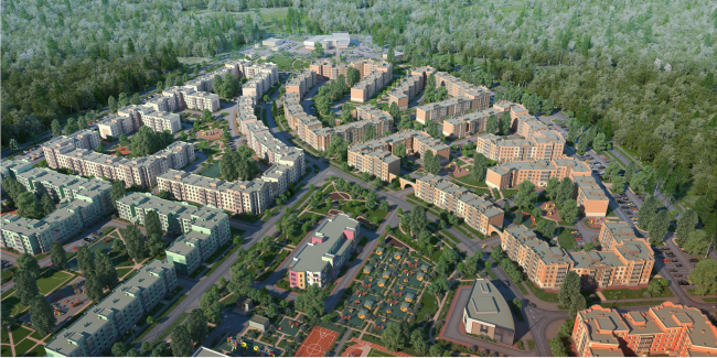 "New Sertolovo" residential complex. Bird's eye view. Project, 2015 � Sergey Tsytsin Architectural Studio