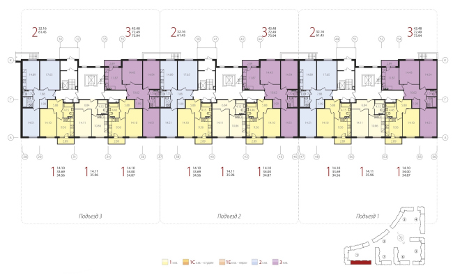 "New Sertolovo" residential complex. Plan of the first floor (Unit 1). Project, 2015  Sergey Tsytsin Architectural Studio
