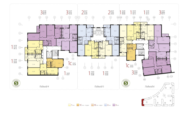 "New Sertolovo" residential complex. Plan of the typical floor (Unit 1). Project, 2015  Sergey Tsytsin Architectural Studio