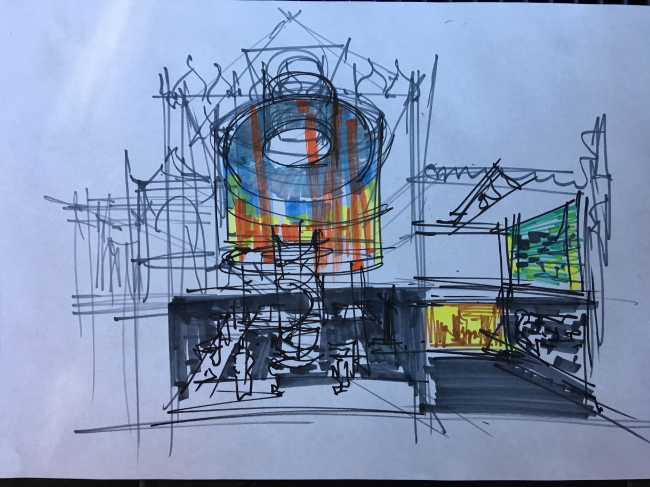 A sketch by Sergey Kuznetsov on the subject of the exposition of the Russian pavilion at Venetian Biennale