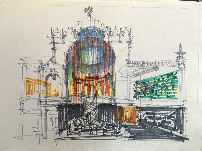 A sketch by Sergey Kuznetsov on the subject of the exposition of the Russian pavilion at Venetian Biennale