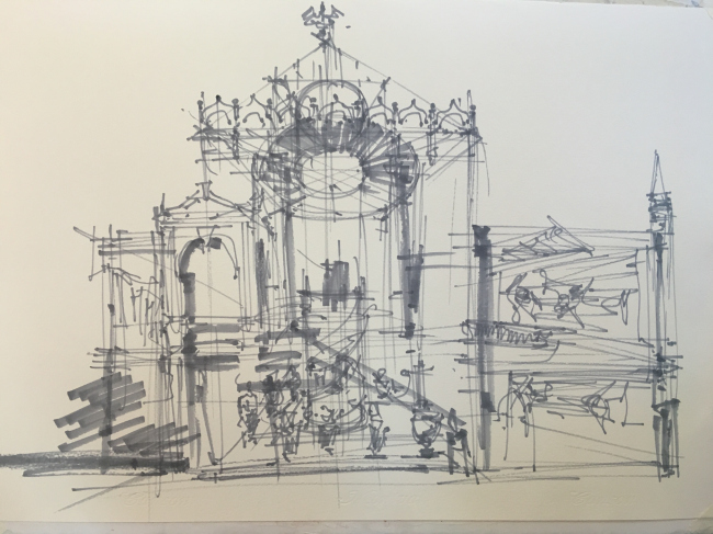 A sketch by Sergey Kuznetsov on the subject of the exposition of the Russian pavilion at Venetian Biennale