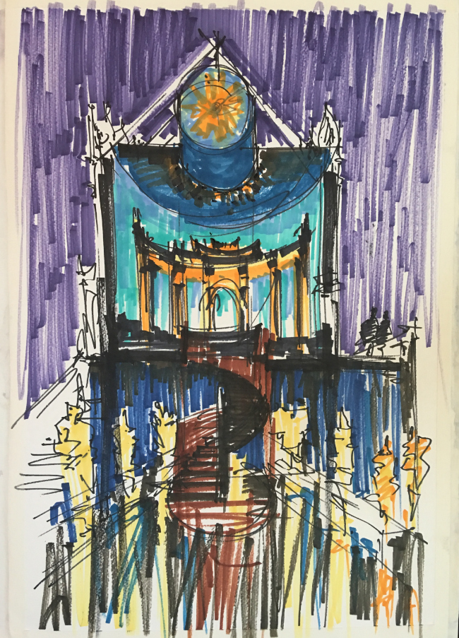 A sketch by Sergey Kuznetsov on the subject of the exposition of the Russian pavilion at Venetian Biennale