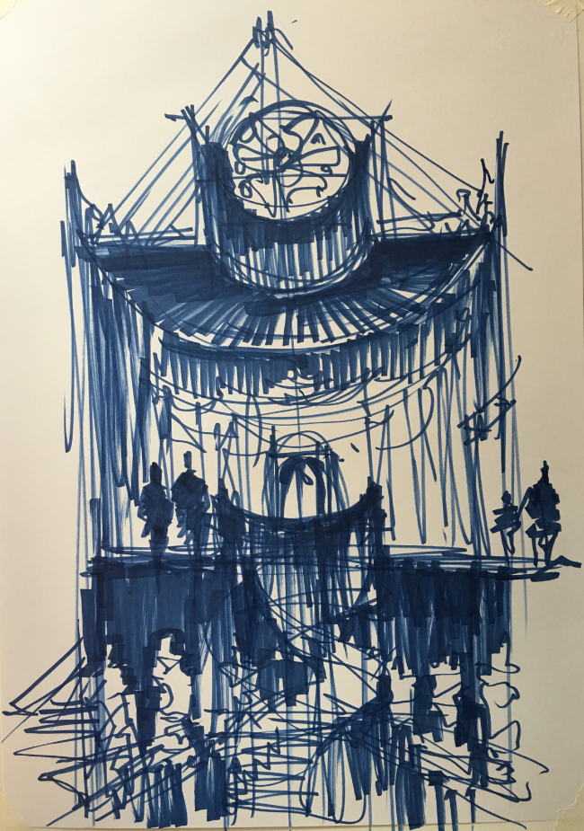 A sketch by Sergey Kuznetsov on the subject of the exposition of the Russian pavilion at Venetian Biennale