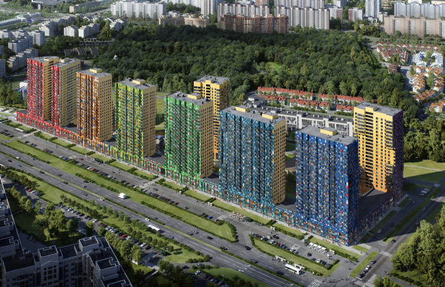 Multiapartment buildings on the Komendantsky Prospect. Birds-eye view. Project, 2015  Evgeny Gerasimov and Partners