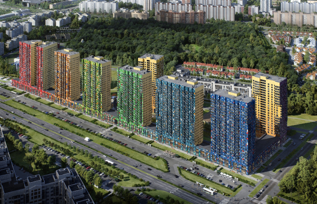 Multiapartment buildings on the Komendantsky Prospect. Birds-eye view. Project, 2015 � Evgeny Gerasimov and Partners