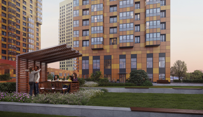 Multiapartment buildings on the Komendantsky Prospect. Yard. Family zone for the picnics. Project, 2015 � Evgeny Gerasimov and Partners