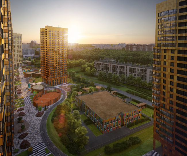Multiapartment buildings on the Komendantsky Prospect. View from the window. Project, 2015 � Evgeny Gerasimov and Partners