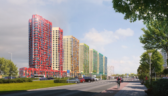 Multiapartment buildings on the Komendantsky Prospect. View from the crossing of the Komendantsky and the Kovaleva prospects. Project, 2015 � Evgeny Gerasimov and Partners