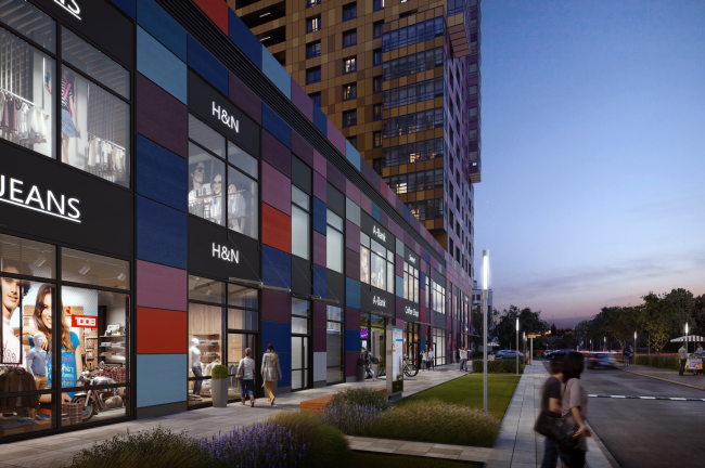 Multiapartment buildings on the Komendantsky Prospect. Stylobate with the public zones. Project, 2015 � Evgeny Gerasimov and Partners